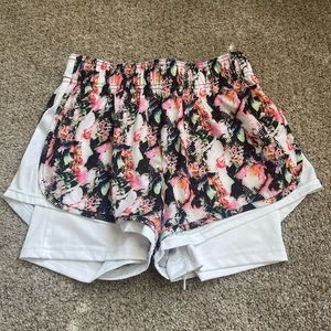 Floral athletic shorts for women with spandex under